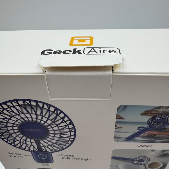 Geek Aire Mini Rechargeable Portable Fan 6-Blade 5-Speed With Power Bank - Picture 5 of 7
